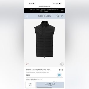 Greyson Black Yukon Ultralight Hybrid Vest NWT